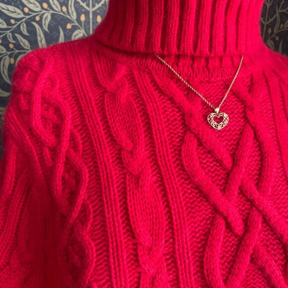 Lands End Red Cashmere Cable Knit Turtleneck Sweater - Picture 2 of 6